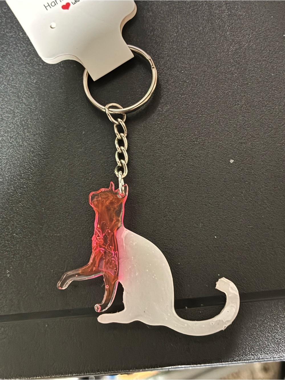 Two-Tone Cat Key & Card Holder Keychain — Pink and White